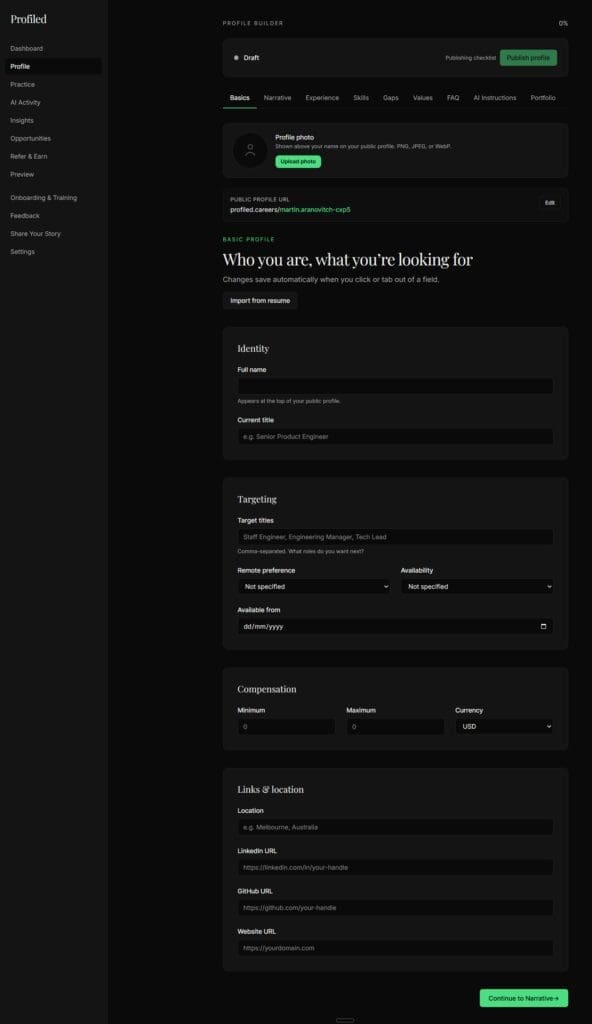 Profiled Menu: Profile Section